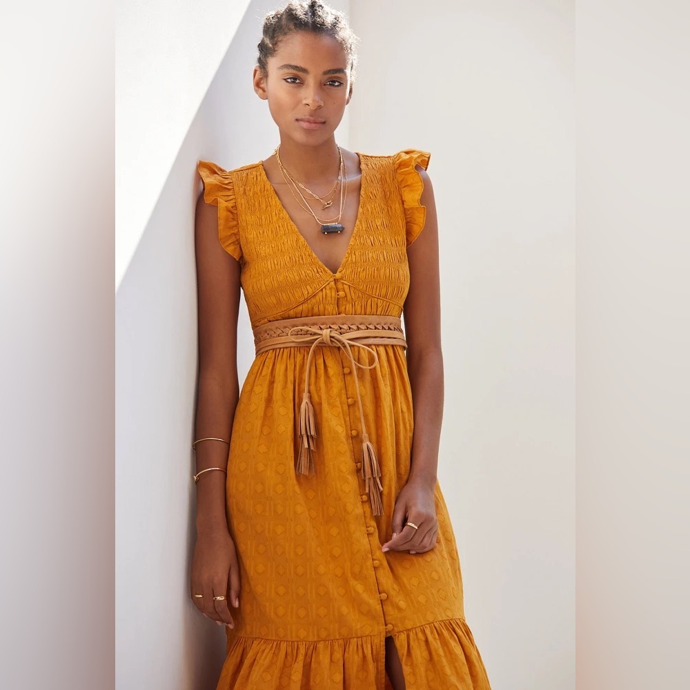 Anthropologie- The Peregrine Midi Dress- Gold